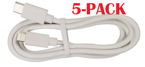 5-PACK Cable USB-C - Lightning, 2.4A, 1m, White i gruppen SMARTPHONES & TABLETS / Opladere og kabler / Kabler / Kabler Lightning hos TP E-commerce Nordic AB (A22392PKT5)