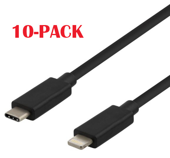 10-PACK Cable USB-C - Lightning, 2.4A, 1m, Black i gruppen SMARTPHONES & TABLETS / Opladere og kabler / Kabler / Kabler Lightning hos TP E-commerce Nordic AB (A22400PKT10)
