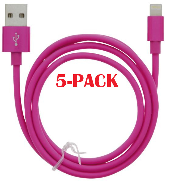 5-PACK Cable USB-A - Lightning 2.4A, 1m, Pink i gruppen SMARTPHONES & TABLETS / Opladere og kabler / Kabler / Kabler Lightning hos TP E-commerce Nordic AB (A22410PKT5)