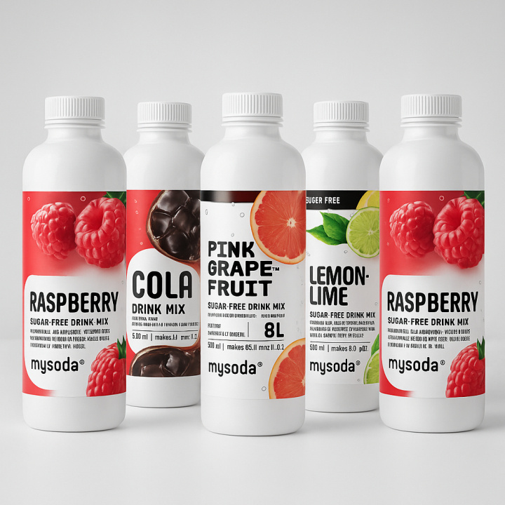 5-pack Mysoda Cola, Grape, Raspberry, Lemon 500ml - Giver 36 liter drik i gruppen HJEM, HUS & HAVE / Husholdningsapparater / Vand & Juice / Kulsyremaskiner / Smag hos TP E-commerce Nordic AB (A22715PKT2)