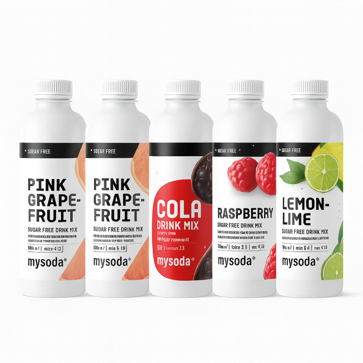 5-pack Mysoda Cola, Grape, Raspberry, Lemon 500ml - Giver 36 liter drik i gruppen HJEM, HUS & HAVE / Husholdningsapparater / Vand & Juice / Kulsyremaskiner / Smag hos TP E-commerce Nordic AB (A22715PKT3)