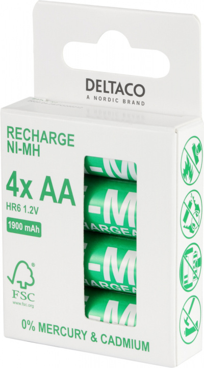 DELTACO Ultimate Ni-Mh genopladelig, LR6/AA størrelse, 1900mAh, 4-pak (SG) i gruppen HJEMMEELEKTRONIK / Batterier og opladere / Genopladelige batterier / AA hos TP E-commerce Nordic AB (A22869)
