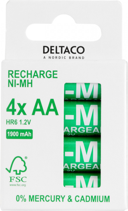 DELTACO Ultimate Ni-Mh rechargeable, LR6/AA, 1900mAh, 4-pack (SG) i gruppen HJEMMEELEKTRONIK / Batterier og opladere / Genopladelige batterier / AA hos TP E-commerce Nordic AB (A22963)