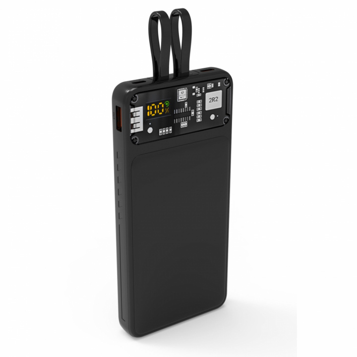 QUALO QTPB10-LD-23-01 Transparent power bank 10000 mAh PD with LED 23W black i gruppen SMARTPHONES & TABLETS / Opladere og kabler / Powerbanks hos TP E-commerce Nordic AB (A22992)