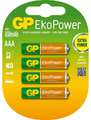 GP Batteri EkoPower AAA 650mAh 4-pack i gruppen HJEMMEELEKTRONIK / Batterier og opladere / Batterier / AAA hos TP E-commerce Nordic AB (A23029)