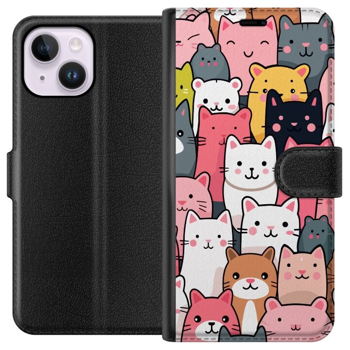 Tegnebogsetui til Apple iPhone 14 Plus med Katte mønster motiv i gruppen SMARTPHONES & TABLETS / Mobil Beskyttelse / Apple / iPhone 14 hos TP E-commerce Nordic AB (A50710)