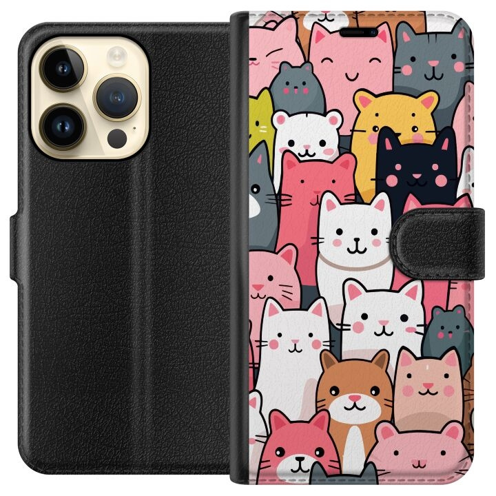 Tegnebogsetui til Apple iPhone 15 Pro med Katte mønster motiv i gruppen SMARTPHONES & TABLETS / Mobil Beskyttelse / Apple / iPhone 15 hos TP E-commerce Nordic AB (A50872)