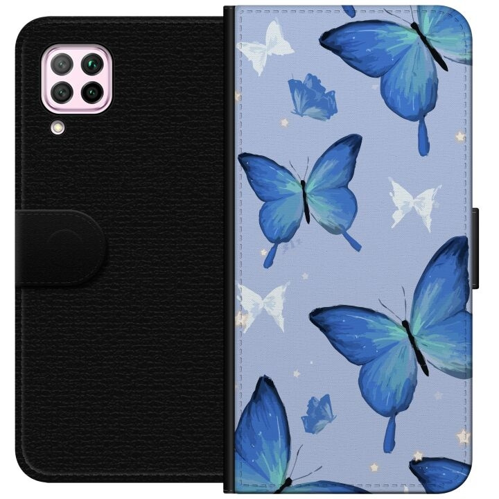 Tegnebogsetui til Huawei P40 lite med Blå sommerfugle motiv i gruppen SMARTPHONES & TABLETS / Mobil Beskyttelse / Huawei/Honori hos TP E-commerce Nordic AB (A53391)