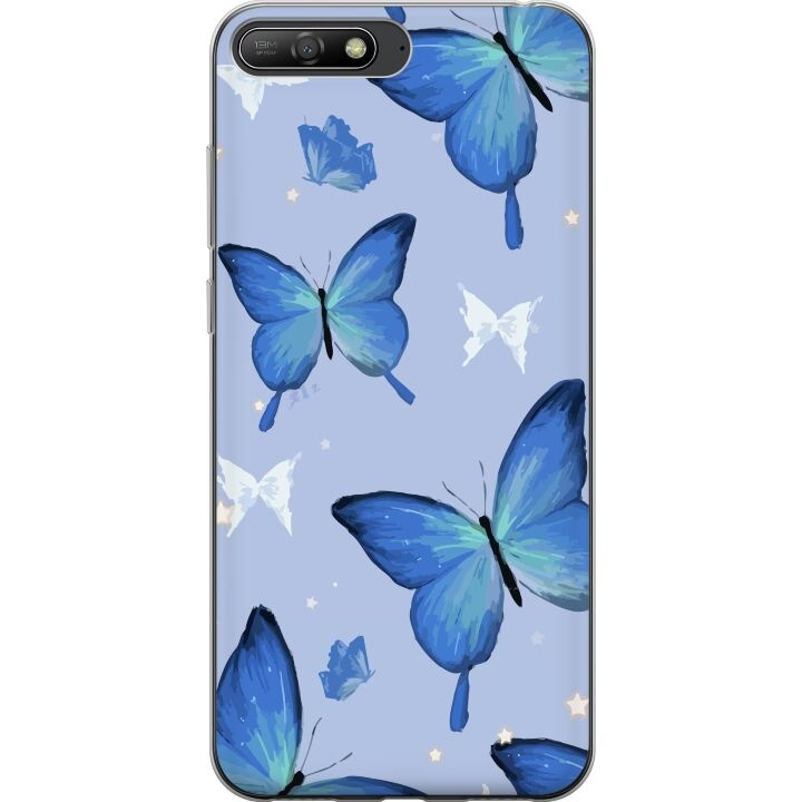 Mobilcover til Huawei Y6 (2018) med Blå sommerfugle motiv i gruppen SMARTPHONES & TABLETS / Mobil Beskyttelse / Huawei/Honori hos TP E-commerce Nordic AB (A53767)