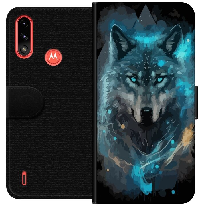 Tegnebogsetui til Motorola Moto E7 Power med Ulve motiv i gruppen SMARTPHONES & TABLETS / Mobil Beskyttelse / Motorola hos TP E-commerce Nordic AB (A54427)