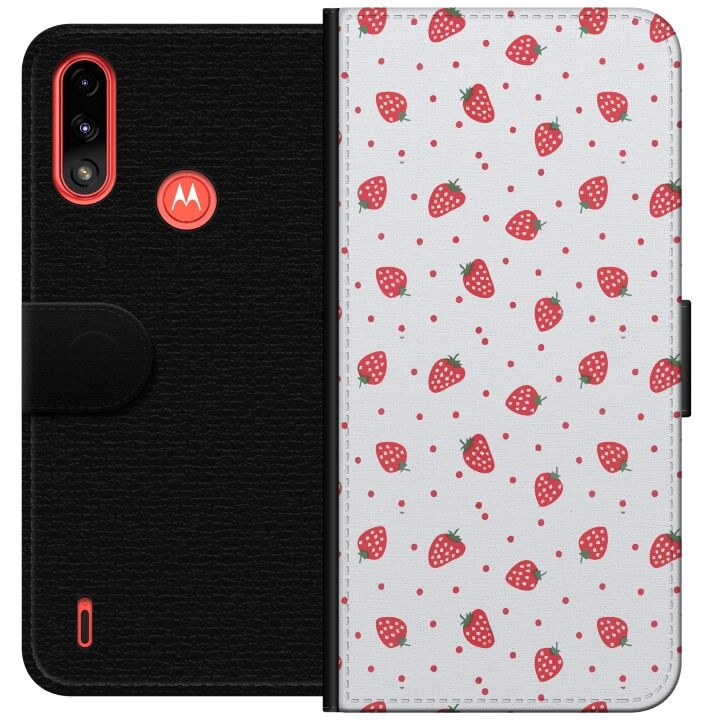 Tegnebogsetui til Motorola Moto E7 Power med Jordbær motiv i gruppen SMARTPHONES & TABLETS / Mobil Beskyttelse / Motorola hos TP E-commerce Nordic AB (A54439)