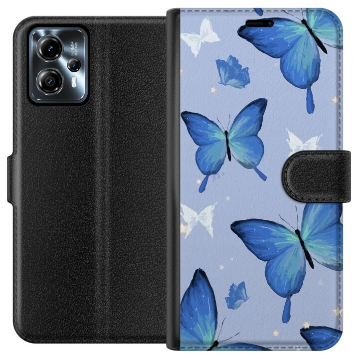 Tegnebogsetui til Motorola Moto G13 med Blå sommerfugle motiv i gruppen SMARTPHONES & TABLETS / Mobil Beskyttelse / Motorola hos TP E-commerce Nordic AB (A54654)
