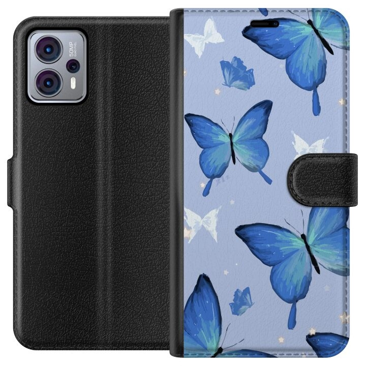 Tegnebogsetui til Motorola Moto G23 med Blå sommerfugle motiv i gruppen SMARTPHONES & TABLETS / Mobil Beskyttelse / Motorola hos TP E-commerce Nordic AB (A54789)
