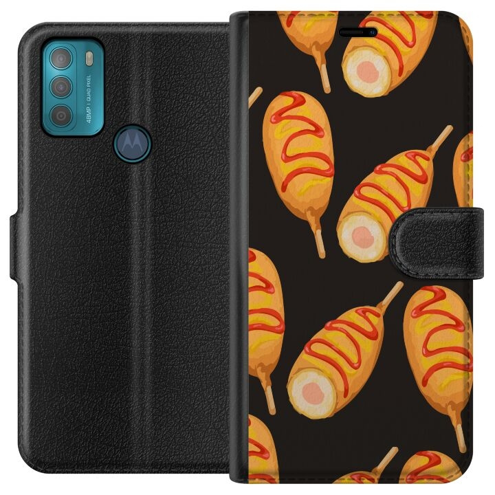 Tegnebogsetui til Motorola Moto G50 med Kyllingedrumstick motiv i gruppen SMARTPHONES & TABLETS / Mobil Beskyttelse / Motorola hos TP E-commerce Nordic AB (A55025)