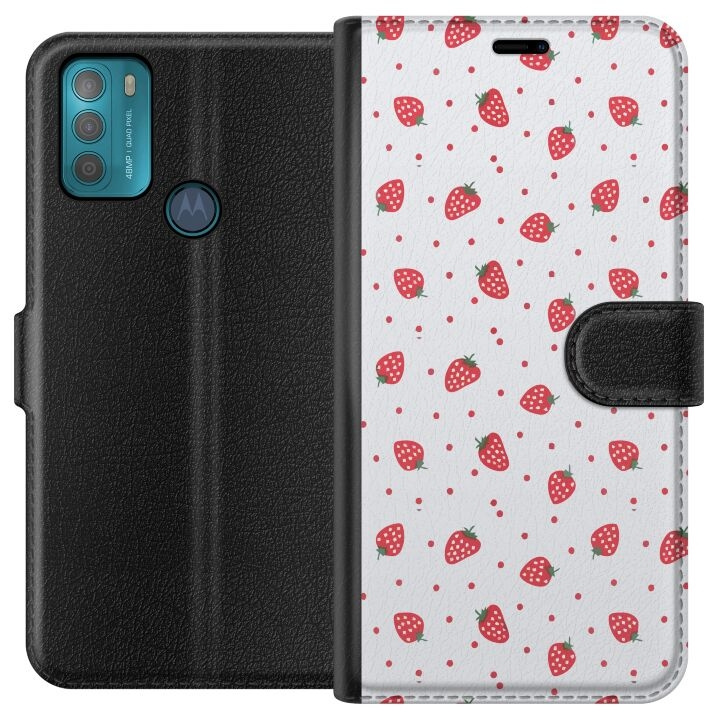 Tegnebogsetui til Motorola Moto G50 med Jordbær motiv i gruppen SMARTPHONES & TABLETS / Mobil Beskyttelse / Motorola hos TP E-commerce Nordic AB (A55033)