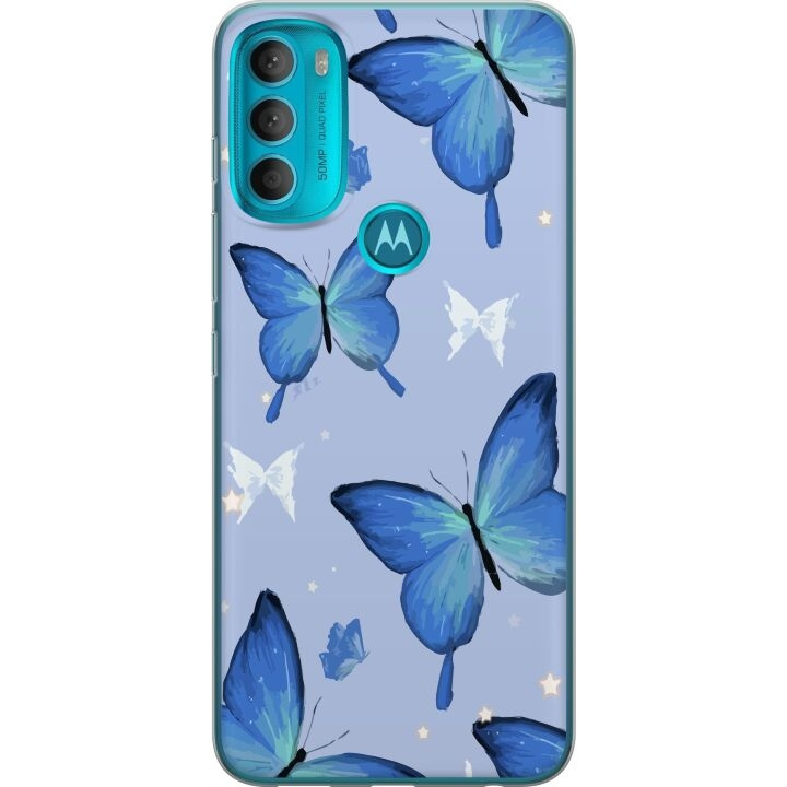 Mobilcover til Motorola Moto G71 5G med Blå sommerfugle motiv i gruppen SMARTPHONES & TABLETS / Mobil Beskyttelse / Motorola hos TP E-commerce Nordic AB (A55302)