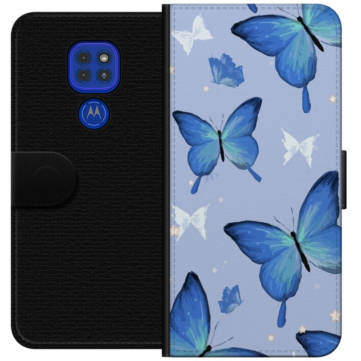 Tegnebogsetui til Motorola Moto G9 Play med Blå sommerfugle motiv i gruppen SMARTPHONES & TABLETS / Mobil Beskyttelse / Motorola hos TP E-commerce Nordic AB (A55599)