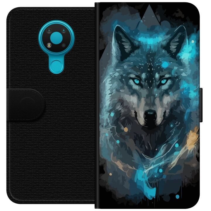 Tegnebogsetui til Nokia 3.4 med Ulve motiv i gruppen SMARTPHONES & TABLETS / Mobil Beskyttelse / Nokia/Microsoft hos TP E-commerce Nordic AB (A55696)