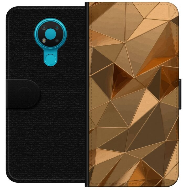 Tegnebogsetui til Nokia 3.4 med 3D Guld motiv i gruppen SMARTPHONES & TABLETS / Mobil Beskyttelse / Nokia/Microsoft hos TP E-commerce Nordic AB (A55715)