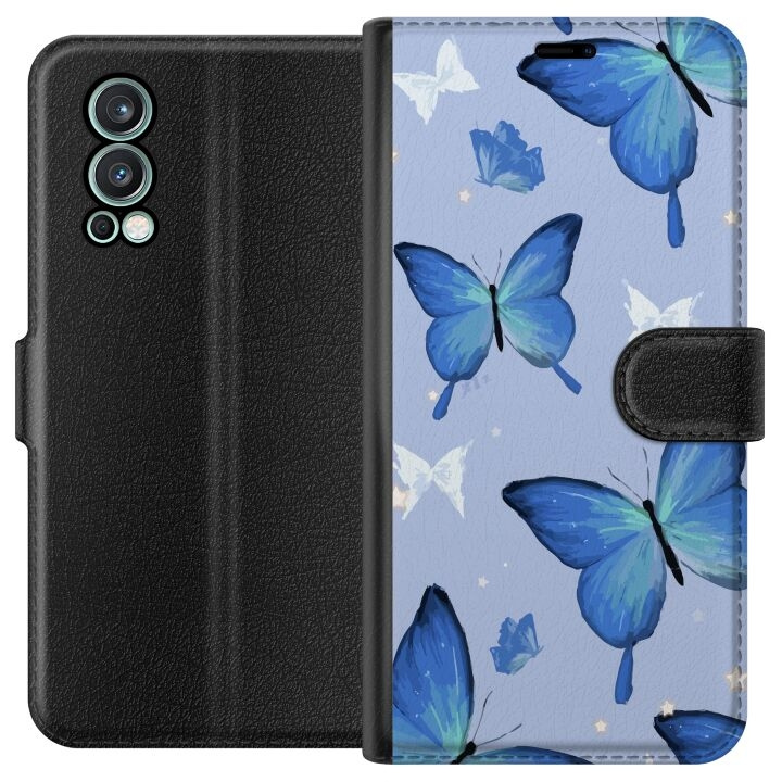Tegnebogsetui til OnePlus Nord 2 5G med Blå sommerfugle motiv i gruppen SMARTPHONES & TABLETS / Mobil Beskyttelse / OnePlus hos TP E-commerce Nordic AB (A57327)