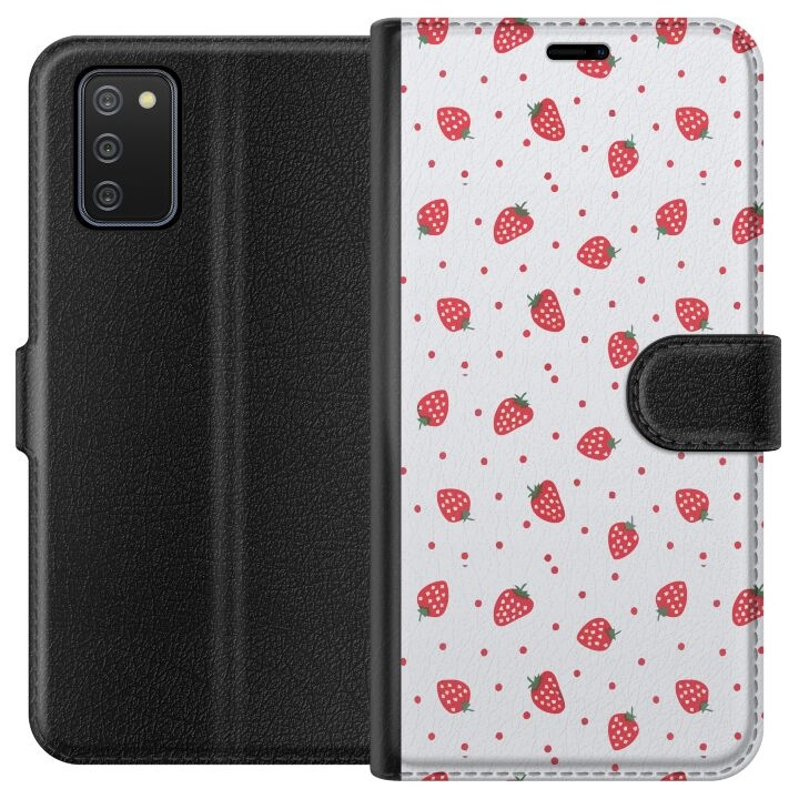 Tegnebogsetui til Samsung Galaxy A02s med Jordbær motiv i gruppen SMARTPHONES & TABLETS / Mobil Beskyttelse / Samsung hos TP E-commerce Nordic AB (A58165)