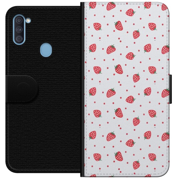 Tegnebogsetui til Samsung Galaxy A11 med Jordbær motiv i gruppen SMARTPHONES & TABLETS / Mobil Beskyttelse / Samsung hos TP E-commerce Nordic AB (A58543)