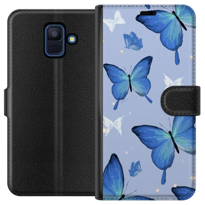Tegnebogsetui til Samsung Galaxy A6 (2018) med Blå sommerfugle motiv i gruppen SMARTPHONES & TABLETS / Mobil Beskyttelse / Samsung hos TP E-commerce Nordic AB (A59973)