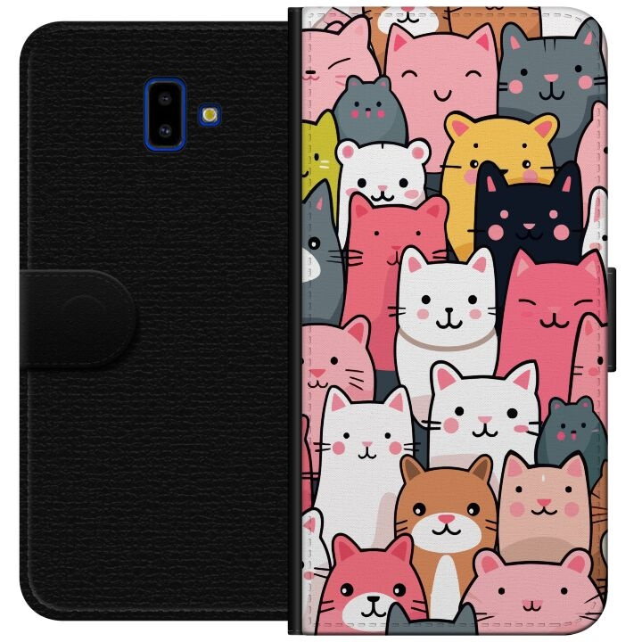 Tegnebogsetui til Samsung Galaxy J6+ med Katte mønster motiv i gruppen SMARTPHONES & TABLETS / Mobil Beskyttelse / Samsung hos TP E-commerce Nordic AB (A60505)
