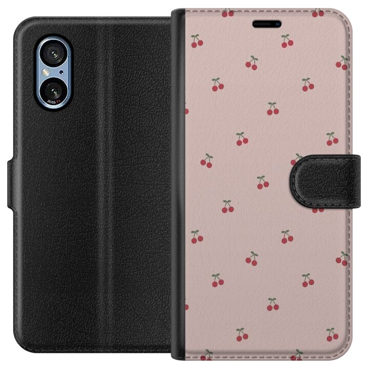 Tegnebogsetui til Sony Xperia 5 V med Kirsebær motiv i gruppen SMARTPHONES & TABLETS / Mobil Beskyttelse / Sony hos TP E-commerce Nordic AB (A61530)