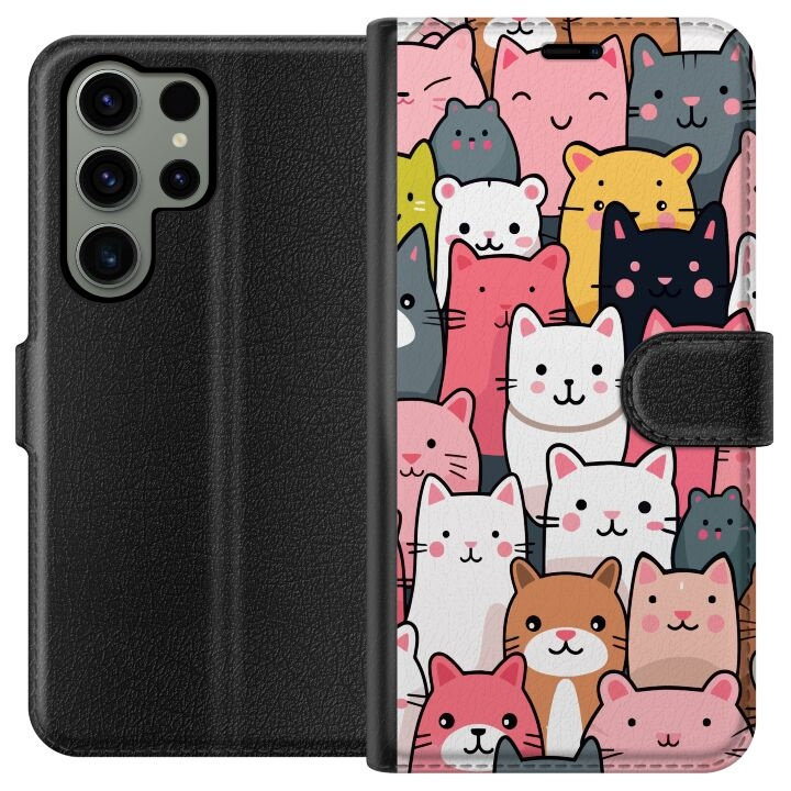 Tegnebogsetui til Samsung Galaxy S23 Ultra med Katte mønster motiv i gruppen SMARTPHONES & TABLETS / Mobil Beskyttelse / Samsung hos TP E-commerce Nordic AB (A62800)