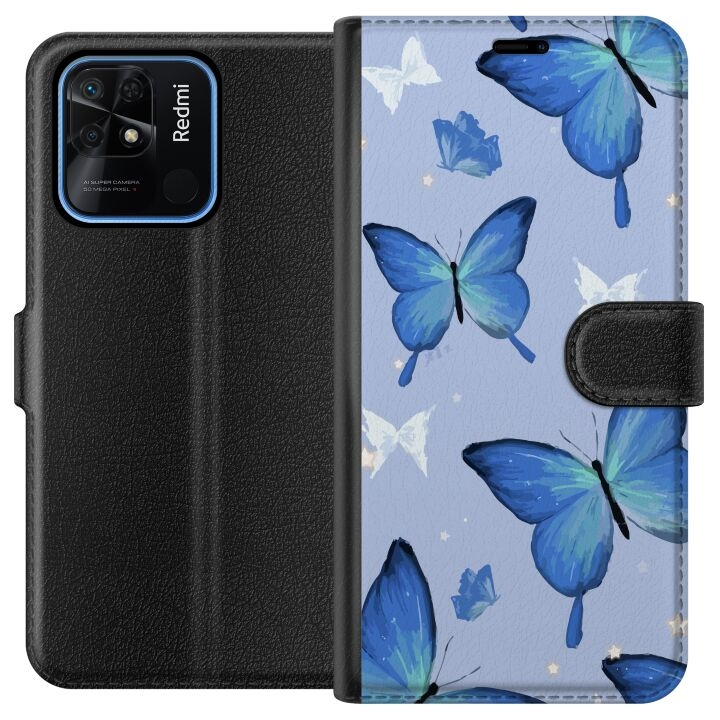 Tegnebogsetui til Xiaomi Redmi 10C med Blå sommerfugle motiv i gruppen SMARTPHONES & TABLETS / Mobil Beskyttelse / Xiaomi hos TP E-commerce Nordic AB (A65508)