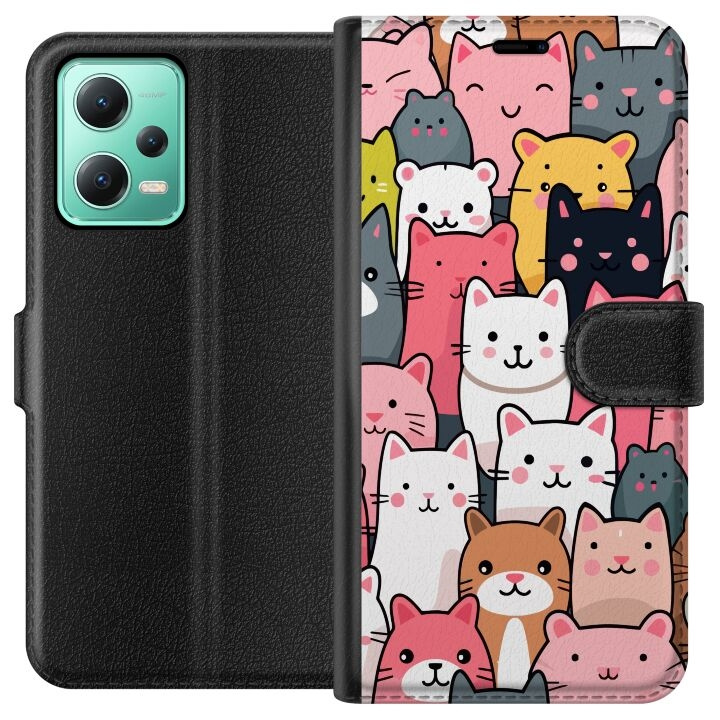 Tegnebogsetui til Xiaomi Redmi Note 12 med Katte mønster motiv i gruppen SMARTPHONES & TABLETS / Mobil Beskyttelse / Xiaomi hos TP E-commerce Nordic AB (A66229)