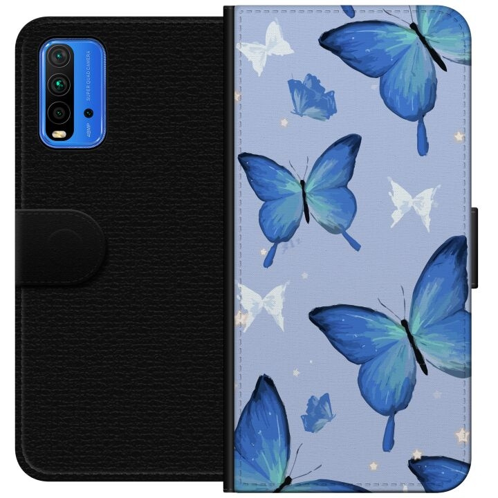 Tegnebogsetui til Xiaomi Redmi Note 9 4G med Blå sommerfugle motiv i gruppen SMARTPHONES & TABLETS / Mobil Beskyttelse / Xiaomi hos TP E-commerce Nordic AB (A66615)