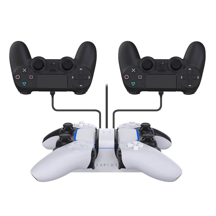 RAPTOR Lader til Controller Dual PS4/PS5 i gruppen HJEMMEELEKTRONIK / Spilkonsoller og tilbehør / Sony PlayStation 5 hos TP E-commerce Nordic AB (C00839)