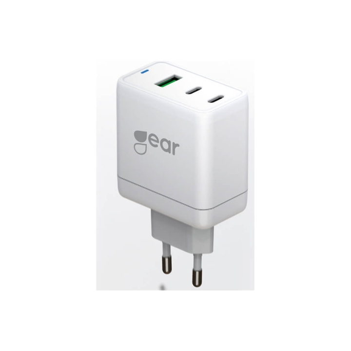 GEAR Lader GAN 220V 2xUSB-C+1xUSB-A PD 45W+18W+5A (total 65W) Hvid i gruppen SMARTPHONES & TABLETS / Opladere og kabler / Vægoplader / Væg oplader Type C hos TP E-commerce Nordic AB (C02242)