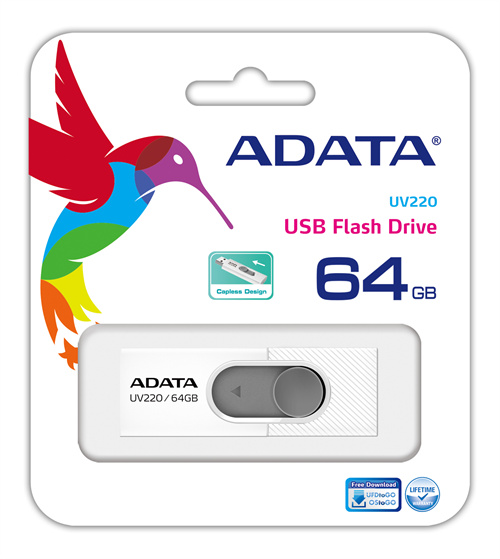 ADATA UV220 64GB White/Gray USB 2.0 i gruppen HJEMMEELEKTRONIK / Lagringsmedier / USB-flash drev / USB 2.0 hos TP E-commerce Nordic AB (C02551)