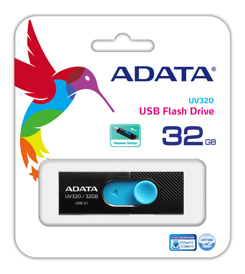 ADATA UV320 32GB Black/Blue USB3.1 i gruppen HJEMMEELEKTRONIK / Lagringsmedier / USB-flash drev / USB 3.1 hos TP E-commerce Nordic AB (C02552)