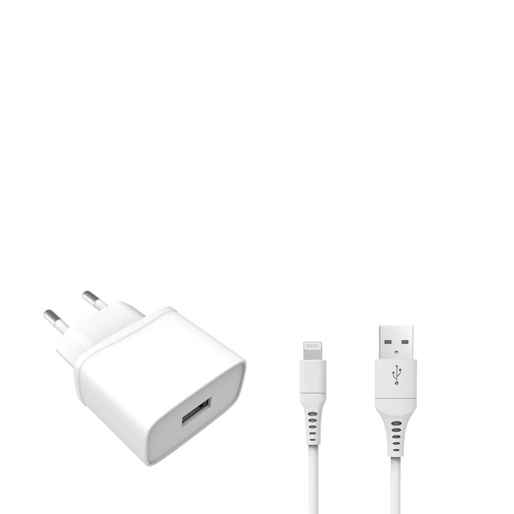 GEAR Lader 220V 1xUSB 1A Hvid Lightning Kabel 1m MFI i gruppen SMARTPHONES & TABLETS / Opladere og kabler / Vægoplader / Vægoplader Lightning hos TP E-commerce Nordic AB (C03732)