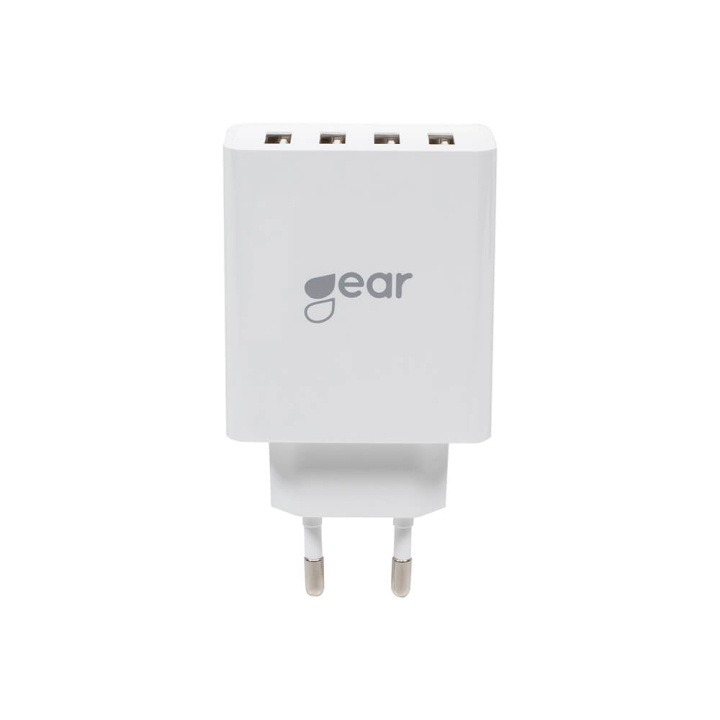 GEAR Lader 220V 4xUSB-A 5A/25W Hvid i gruppen SMARTPHONES & TABLETS / Opladere og kabler / Vægoplader / Vægoplader USB hos TP E-commerce Nordic AB (C03736)