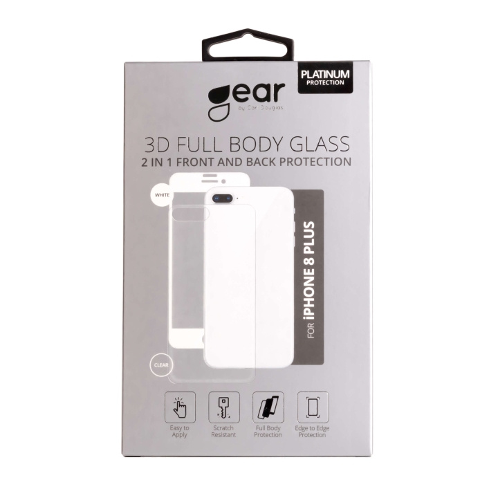 Gear Hærdet Glas 3D 2in1 Front & Back Edge to Edge Hvid/Klar bagside iPhone 8 Plus i gruppen SMARTPHONES & TABLETS / Mobil Beskyttelse / Apple / iPhone 8 Plus / Skærmbeskyttelse hos TP E-commerce Nordic AB (C04221)