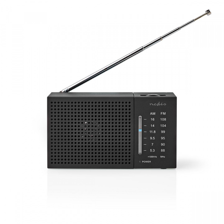 Nedis FM-radio | Bærbart design | AM / FM | Batteri | Analog | 1.5 W | Sort hvid skærm | Hovedtelefonudgang | IP20 | Sort i gruppen HJEMMEELEKTRONIK / Lyd & billede / Hjemmebiograf, HiFi & Bærbar / Radio og vækkeure / Radio hos TP E-commerce Nordic AB (C04393)