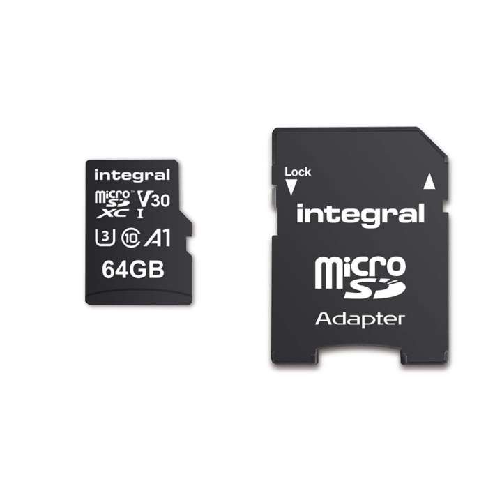 INTEGRAL 64 GB højhastigheds microSDHC/XC V30 UHS-I U3 hukommelseskort i gruppen HJEMMEELEKTRONIK / Lagringsmedier / Hukommelseskort / MicroSD/HC/XC hos TP E-commerce Nordic AB (C04785)