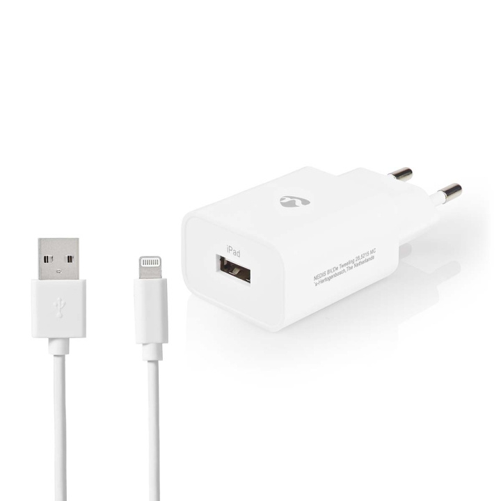 Nedis Vægoplader | 12 W | Hurtigopladningsfunktion | 1x 2.4 A A | Antal output: 1 | USB-A | Lightning 8-Pin (Loose) kabel | 1.00 m | Single Voltage Output | Hvid i gruppen SMARTPHONES & TABLETS / Opladere og kabler / Vægoplader / Vægoplader Lightning hos TP E-commerce Nordic AB (C05235)