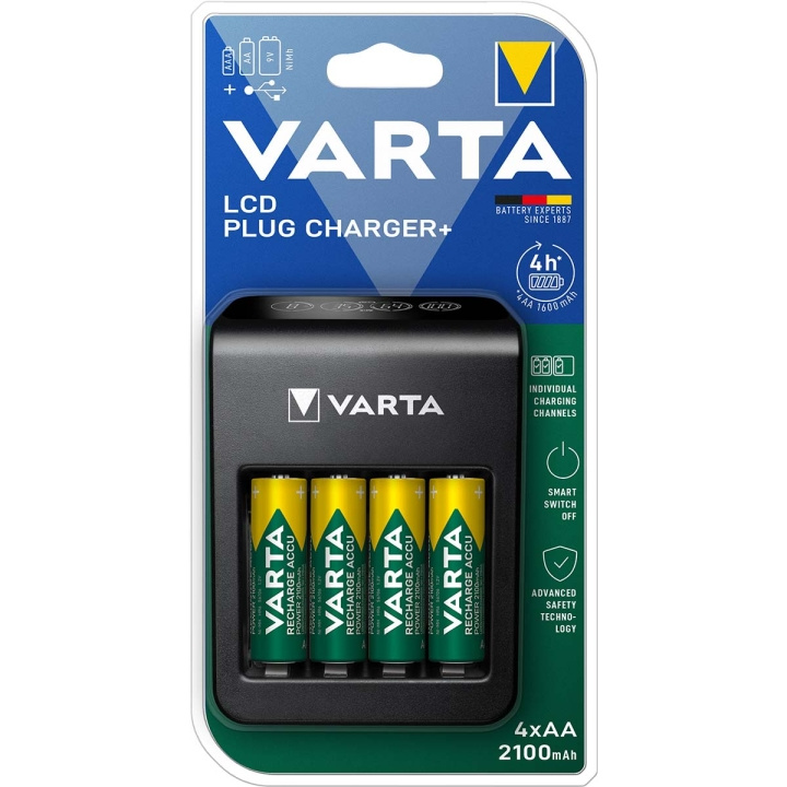 Varta NiMH LCD-stikoplader+ (AA, AAA & 9 Volt) inklusive 4x AA 2100 mAh i gruppen HJEMMEELEKTRONIK / Batterier og opladere / Batterioplader hos TP E-commerce Nordic AB (C06481)