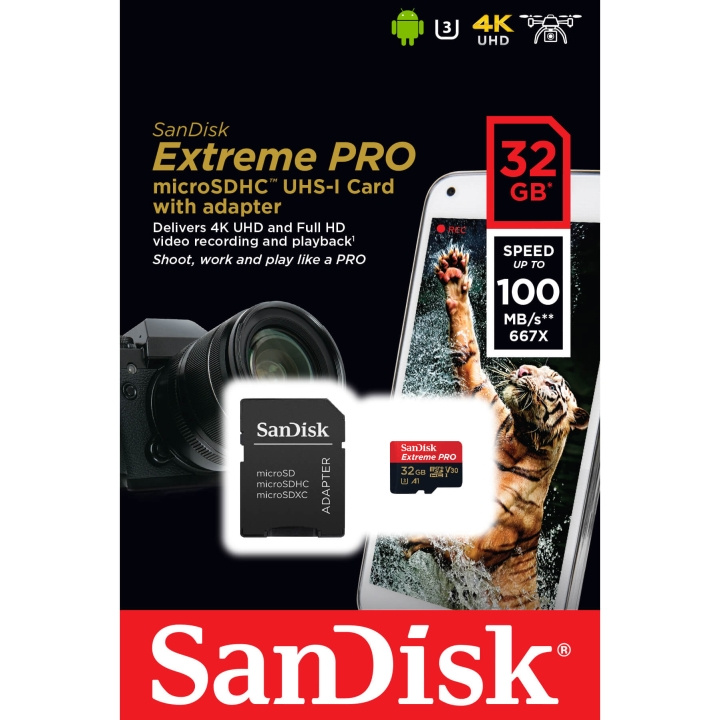 SanDisk MicroSDHC Extreme Pro 32GB 100MB/s A1 C10 V30 UHS-I i gruppen HJEMMEELEKTRONIK / Lagringsmedier / Hukommelseskort / MicroSD/HC/XC hos TP E-commerce Nordic AB (C06636)