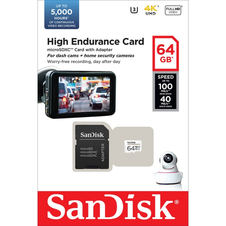 SANDISK MicroSDXC 64GB High Endurance med adapter i gruppen HJEMMEELEKTRONIK / Lagringsmedier / Hukommelseskort / MicroSD/HC/XC hos TP E-commerce Nordic AB (C06640)