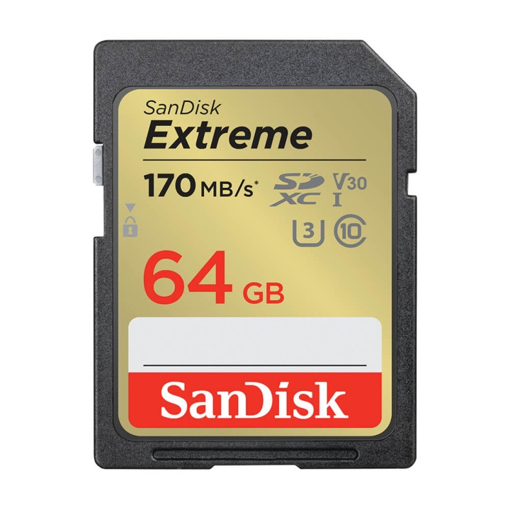SanDisk SDXC Extreme 64GB 170MB/s UHS-I C10 V30 U3 i gruppen HJEMMEELEKTRONIK / Lagringsmedier / Hukommelseskort / SD/SDHC/SDXC hos TP E-commerce Nordic AB (C06650)