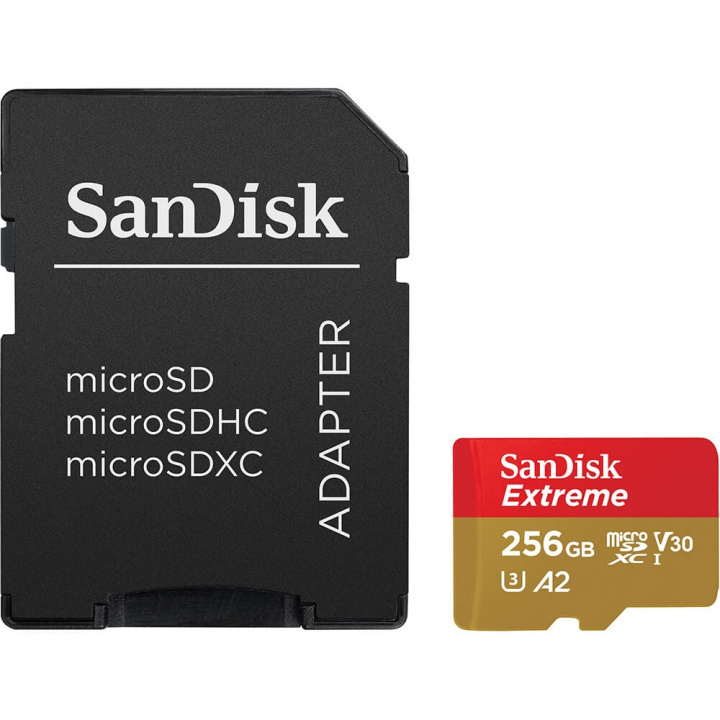 MicroSDXC Extreme 256GB 190MB/s A2 C10 SanDisk MicroSDXC Extreme 256GB 190MB/s A2 C10 V30 med Adapter i gruppen HJEMMEELEKTRONIK / Lagringsmedier / Hukommelseskort / MicroSD/HC/XC hos TP E-commerce Nordic AB (C06661)