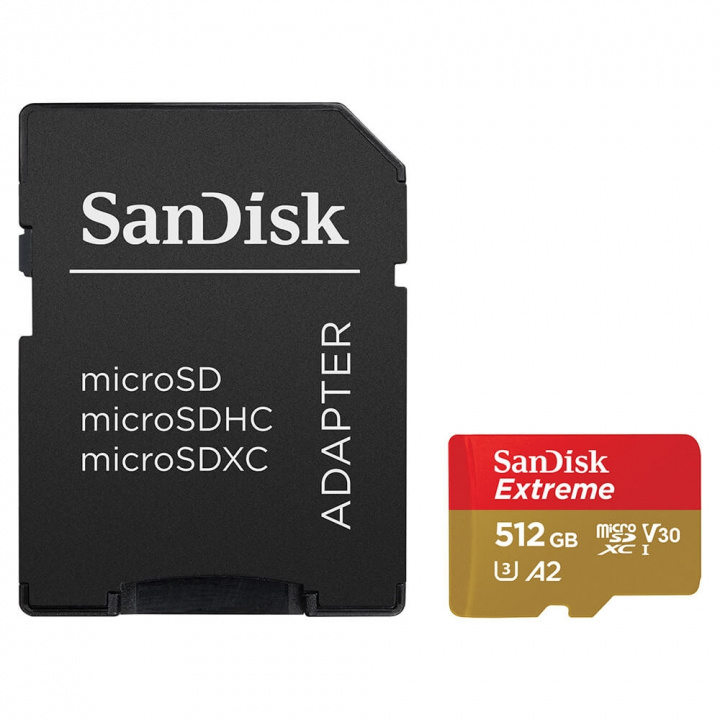 SanDisk MicroSDXC Extreme 512GB 190MB/s A2 C10 V30 i gruppen HJEMMEELEKTRONIK / Lagringsmedier / Hukommelseskort / MicroSD/HC/XC hos TP E-commerce Nordic AB (C06662)
