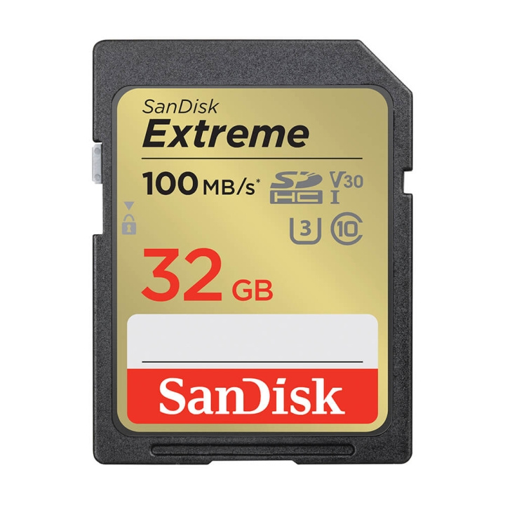 SANDISK Extreme 32GB 100MB/s UHS-I C10 V30 U3 i gruppen HJEMMEELEKTRONIK / Lagringsmedier / Hukommelseskort / SD/SDHC/SDXC hos TP E-commerce Nordic AB (C06669)